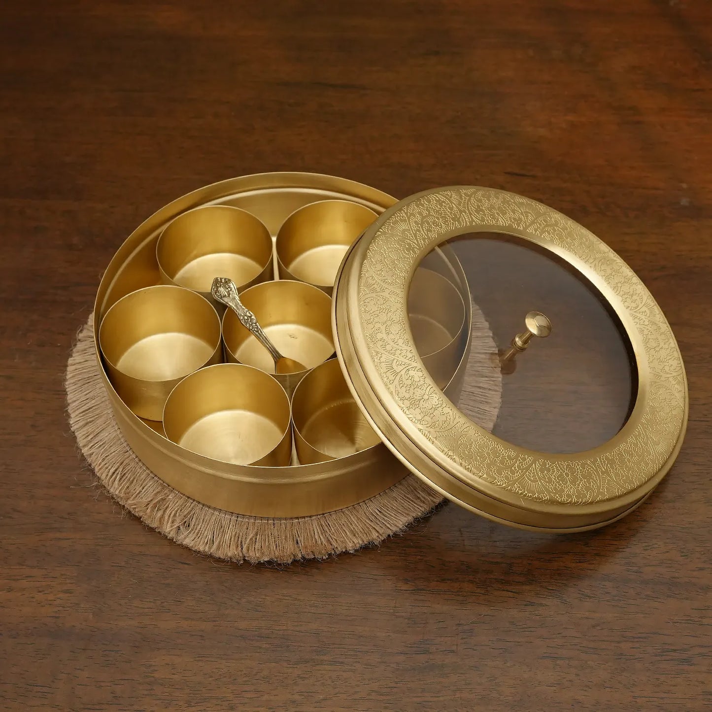 Brass Masala Box with Acrylic Lid