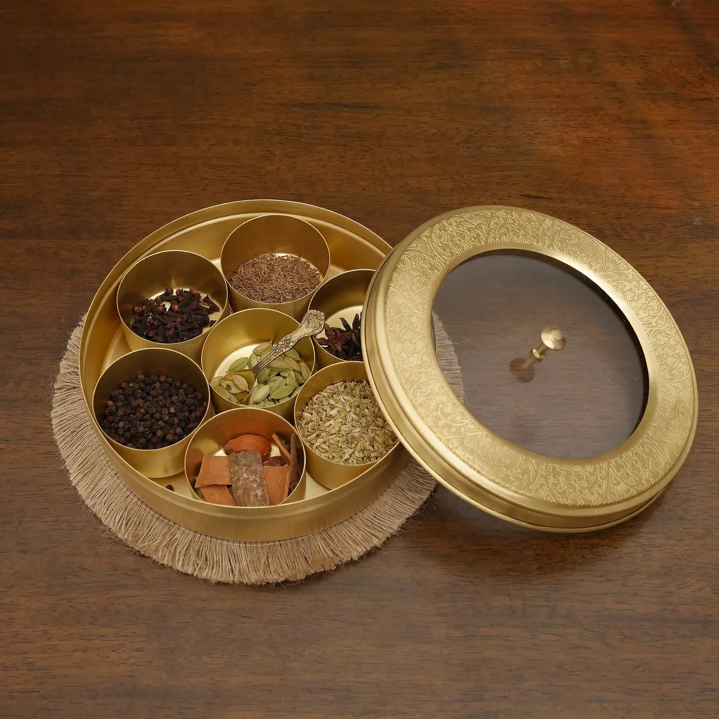 Brass Masala Box with Acrylic Lid