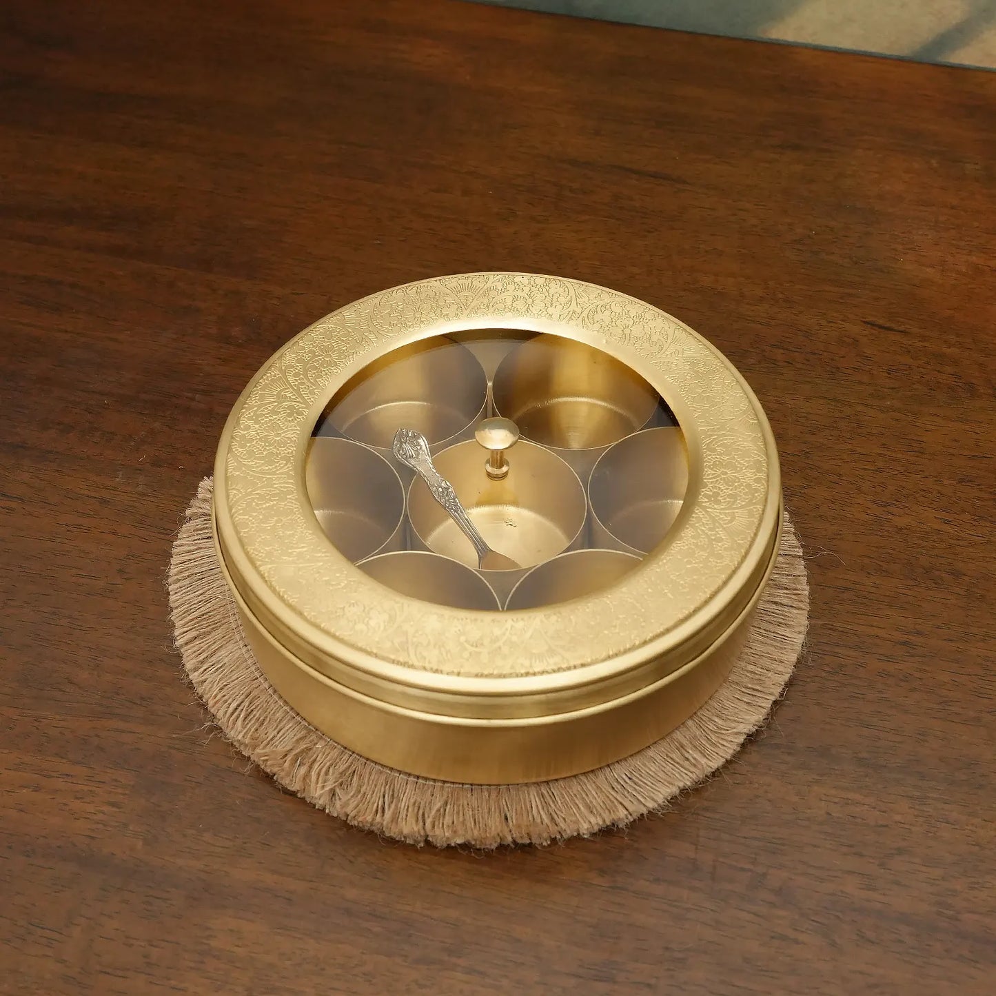 Brass Masala Box with Acrylic Lid