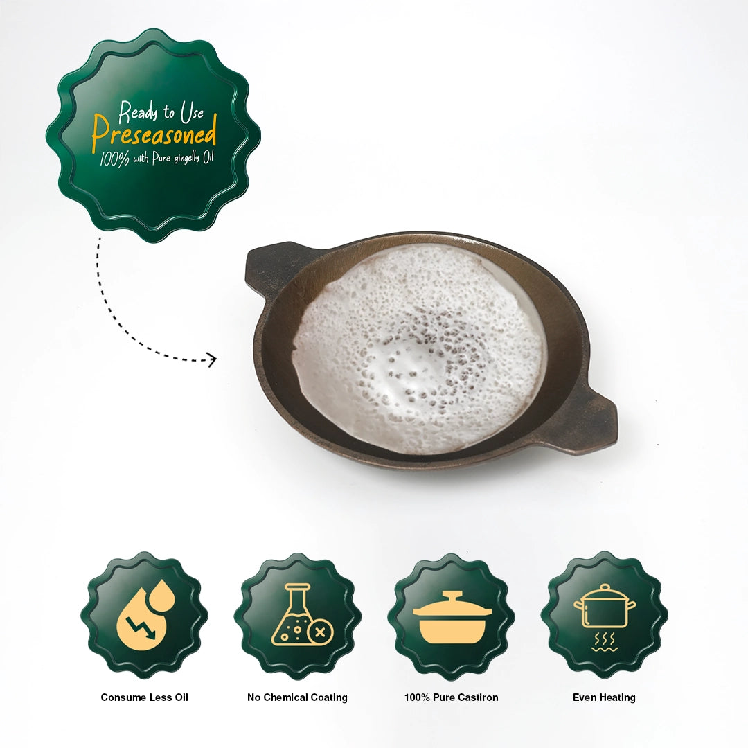 Cast Iron Super Smooth Appam Pan / Appachatty 8inch Preseasoned