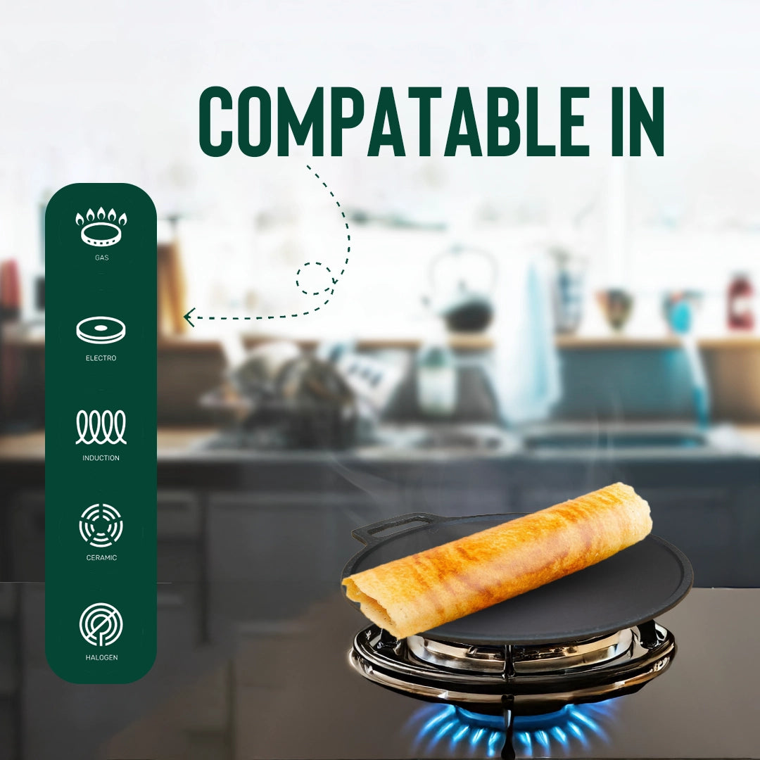 Cast Iron Dosa & Roti Tawa Pre seasoned Single Handle