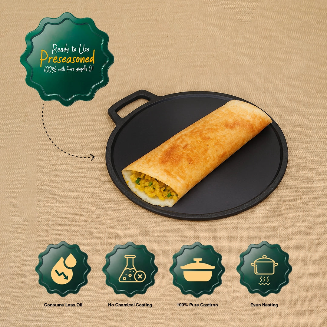 Cast Iron Dosa & Roti Tawa Pre seasoned Single Handle