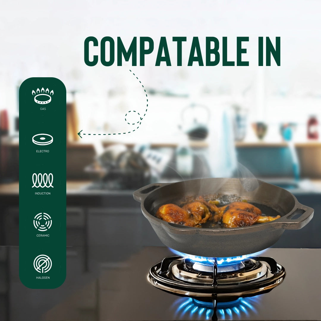 Castiron Skillet Double Handle 100% Pre Seasoned