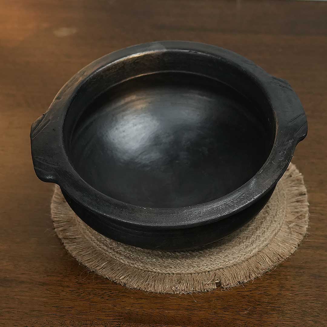 Fancy Double Handle Black Clay Curry Pot