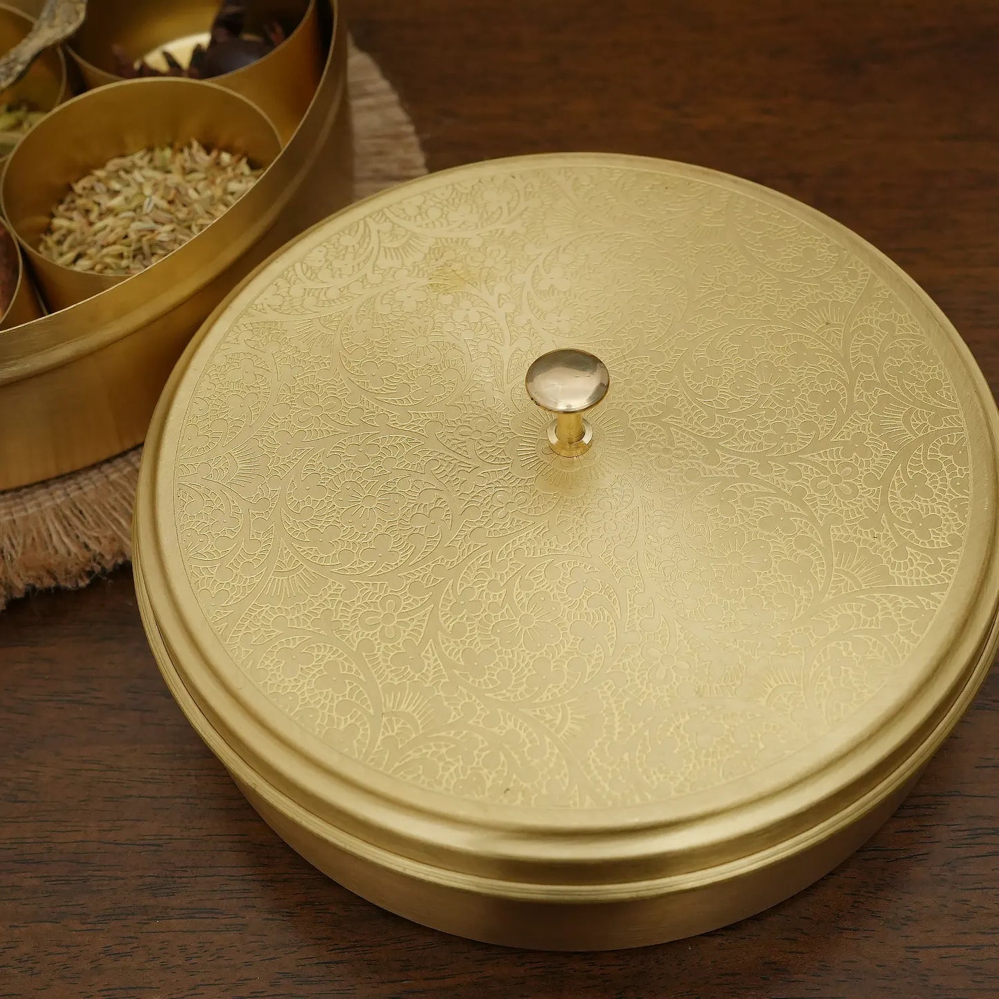 Full Brass Masala Box with Brass Lid