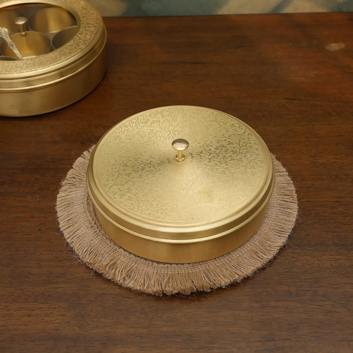 Full Brass Masala Box with Brass Lid