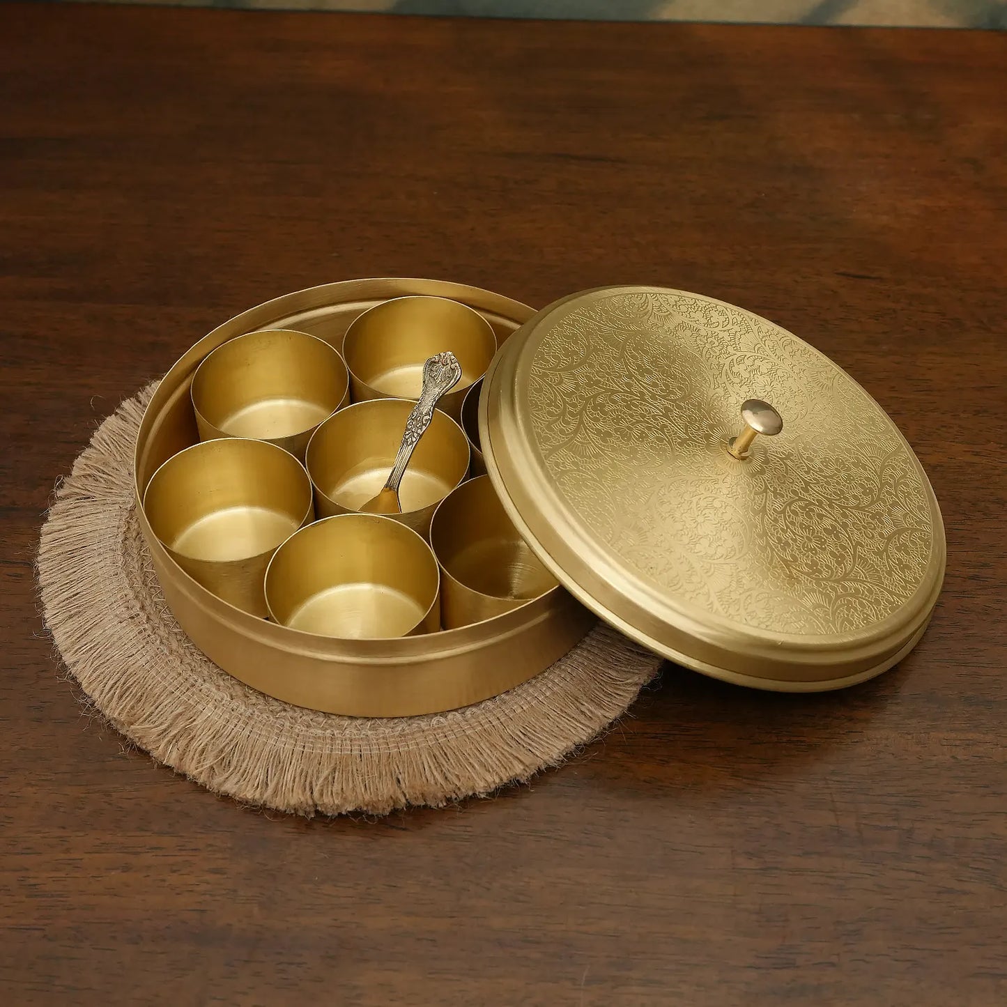 Full Brass Masala Box with Brass Lid