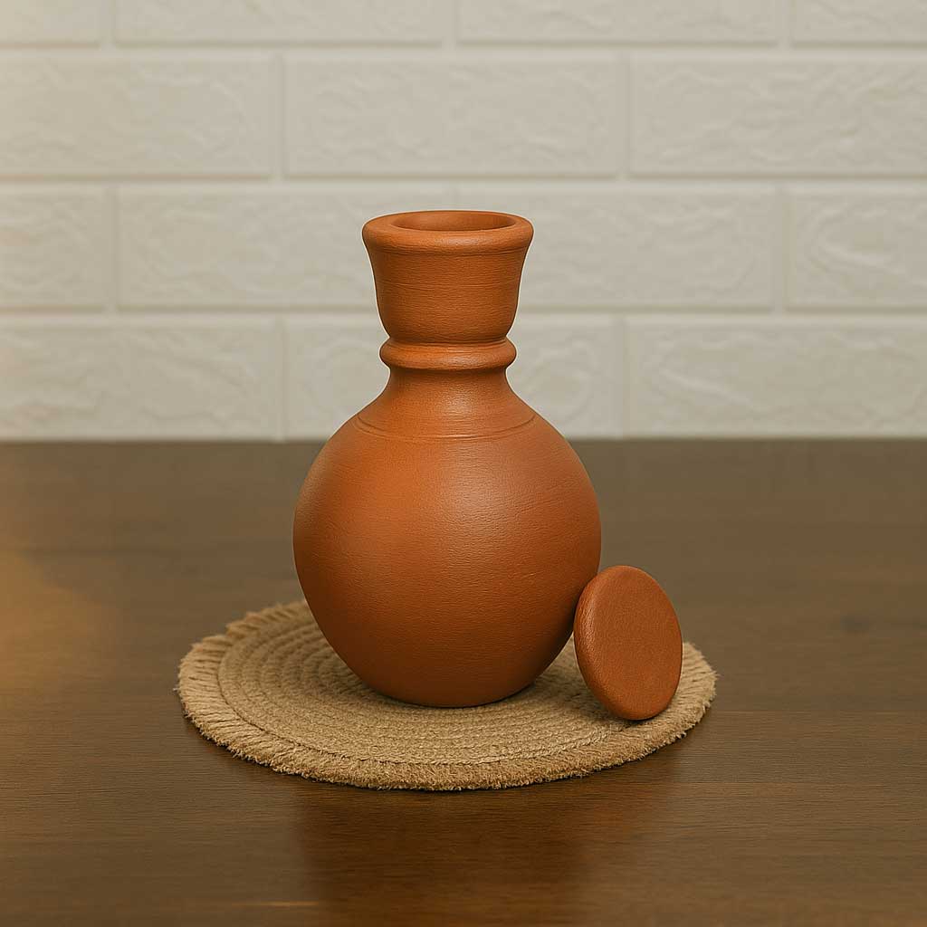 Handcrafted Terracotta Clay Water Bottle with Stopper