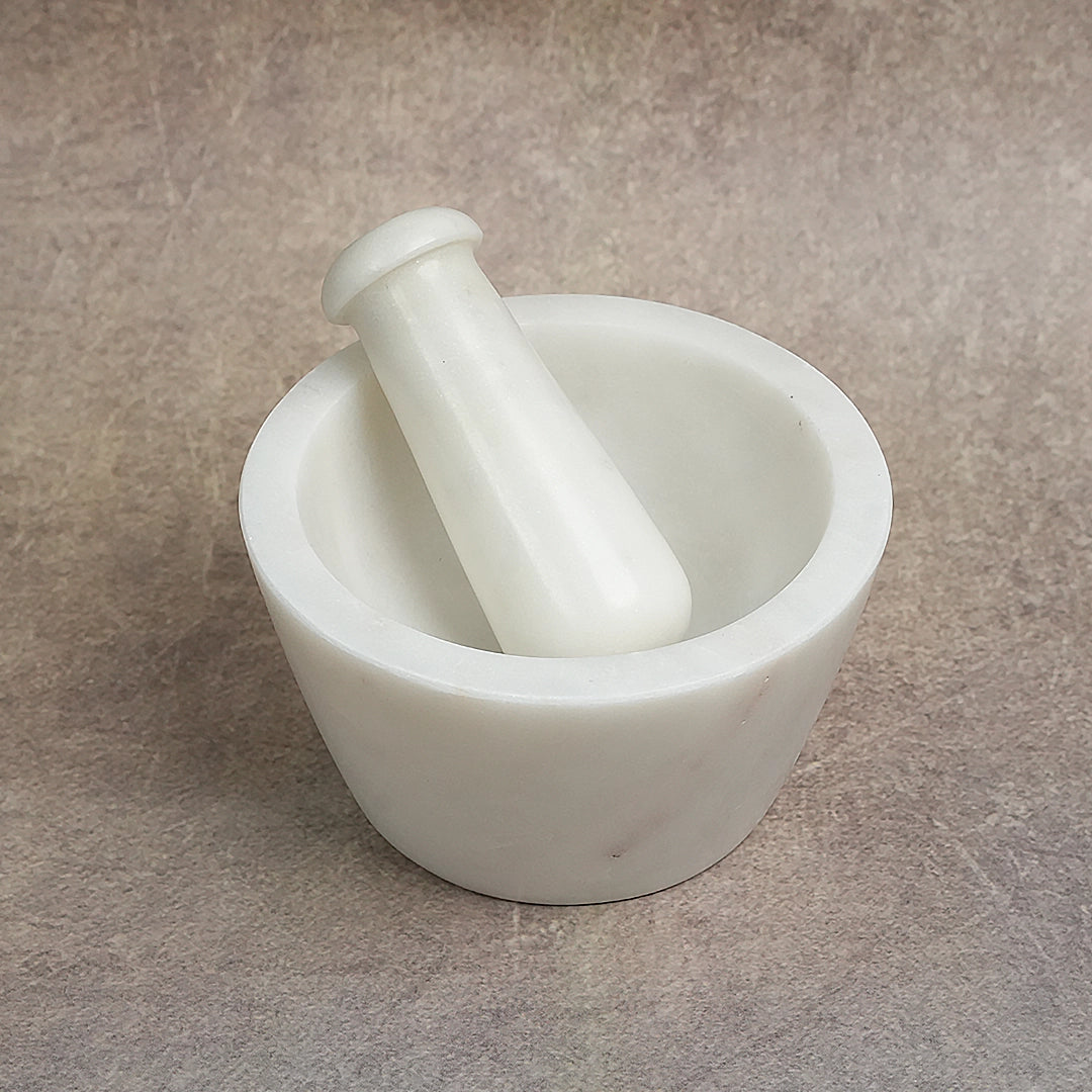 Noor White Marble Mortar and Pestle