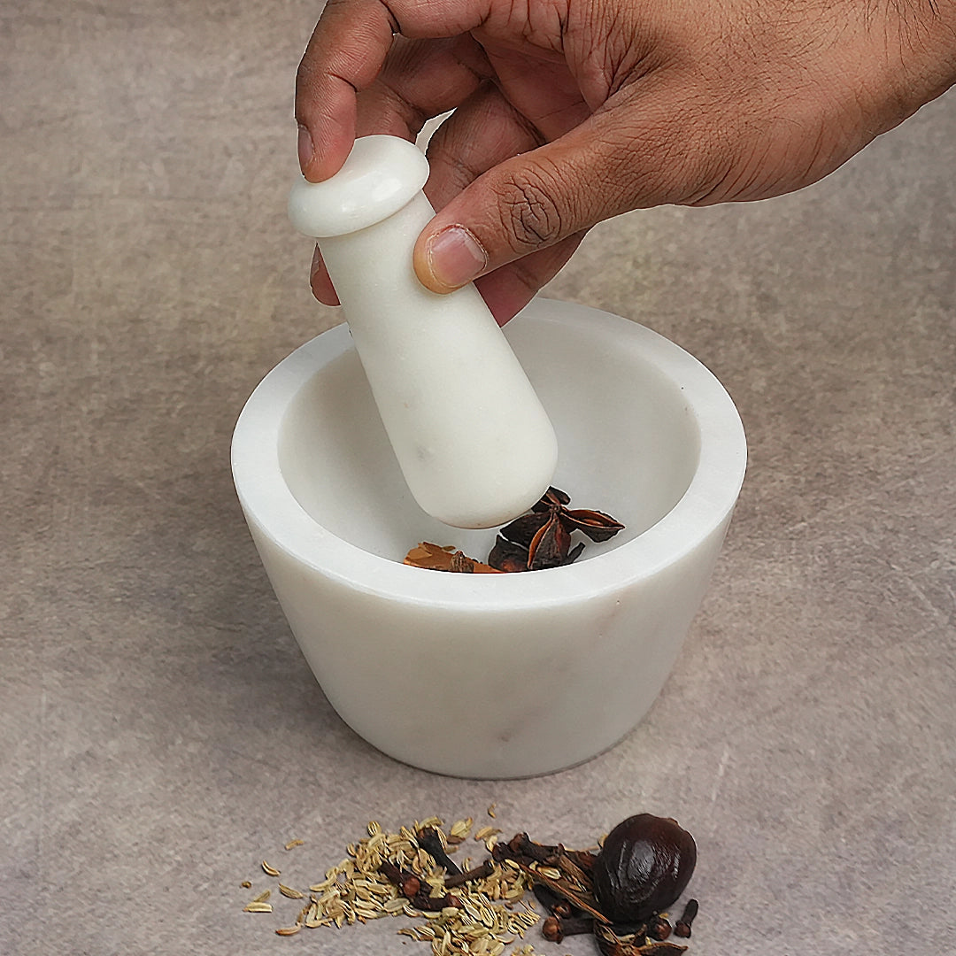 Noor White Marble Mortar and Pestle
