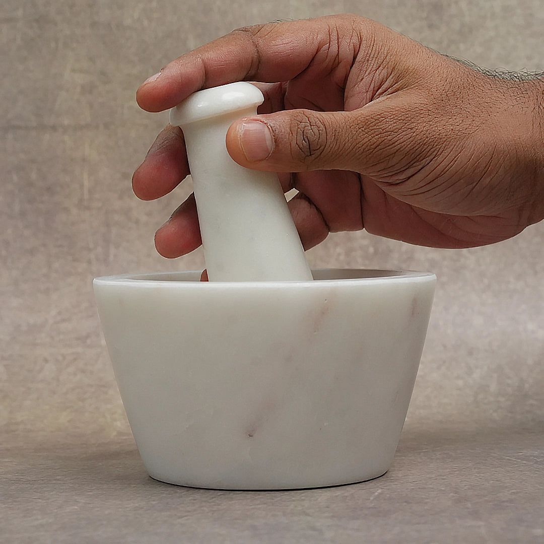 Noor White Marble Mortar and Pestle