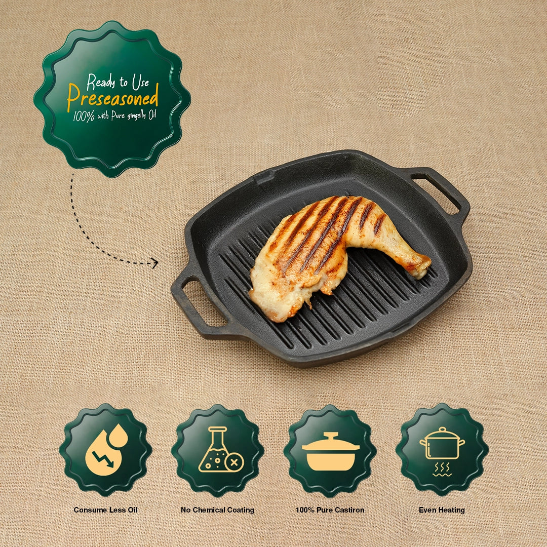 Pure Castiron Grill Pand Double Handle Pre Seasoned