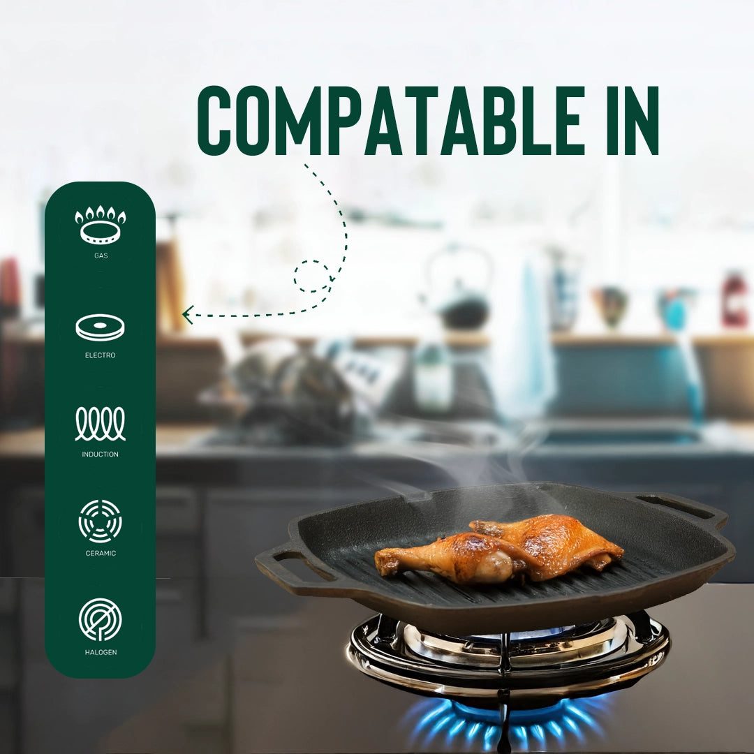 Pure Castiron Grill Pand Double Handle Pre Seasoned