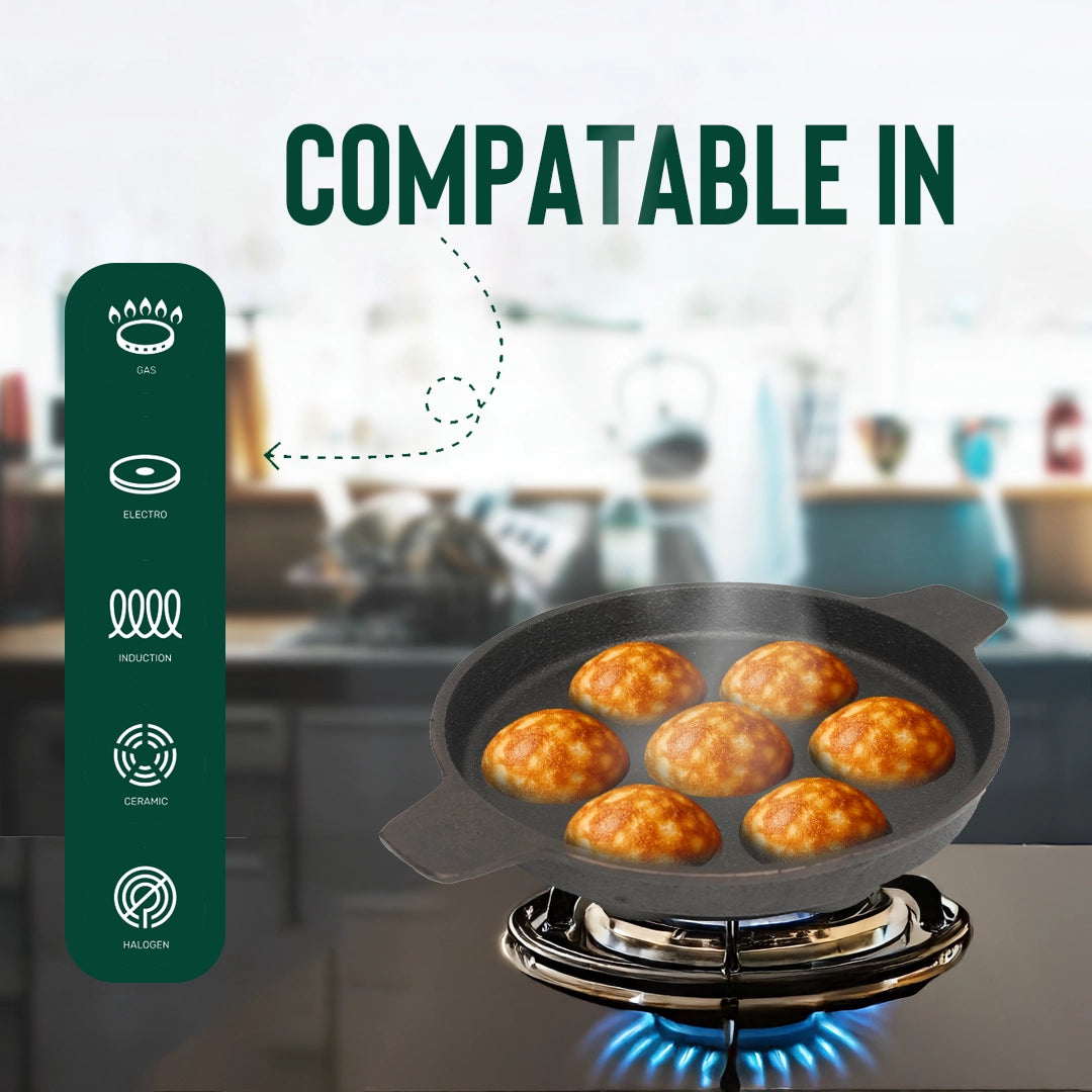 Pure castIron 3 set Combo - 7 Cavity Paniyarakallu + Double handle Dosa Kallu 11inch + Appachatti + FREE Tadka Pan