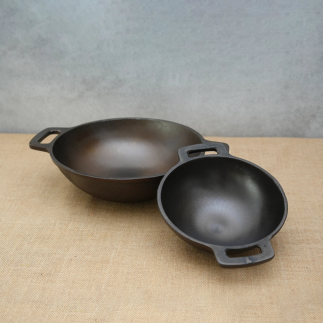 Pure Castiron Smooth Finish Kadai / Cheenachatti Pre Seasoned