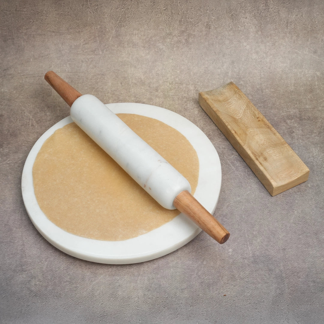 White Marble Chakla Belan with Stand