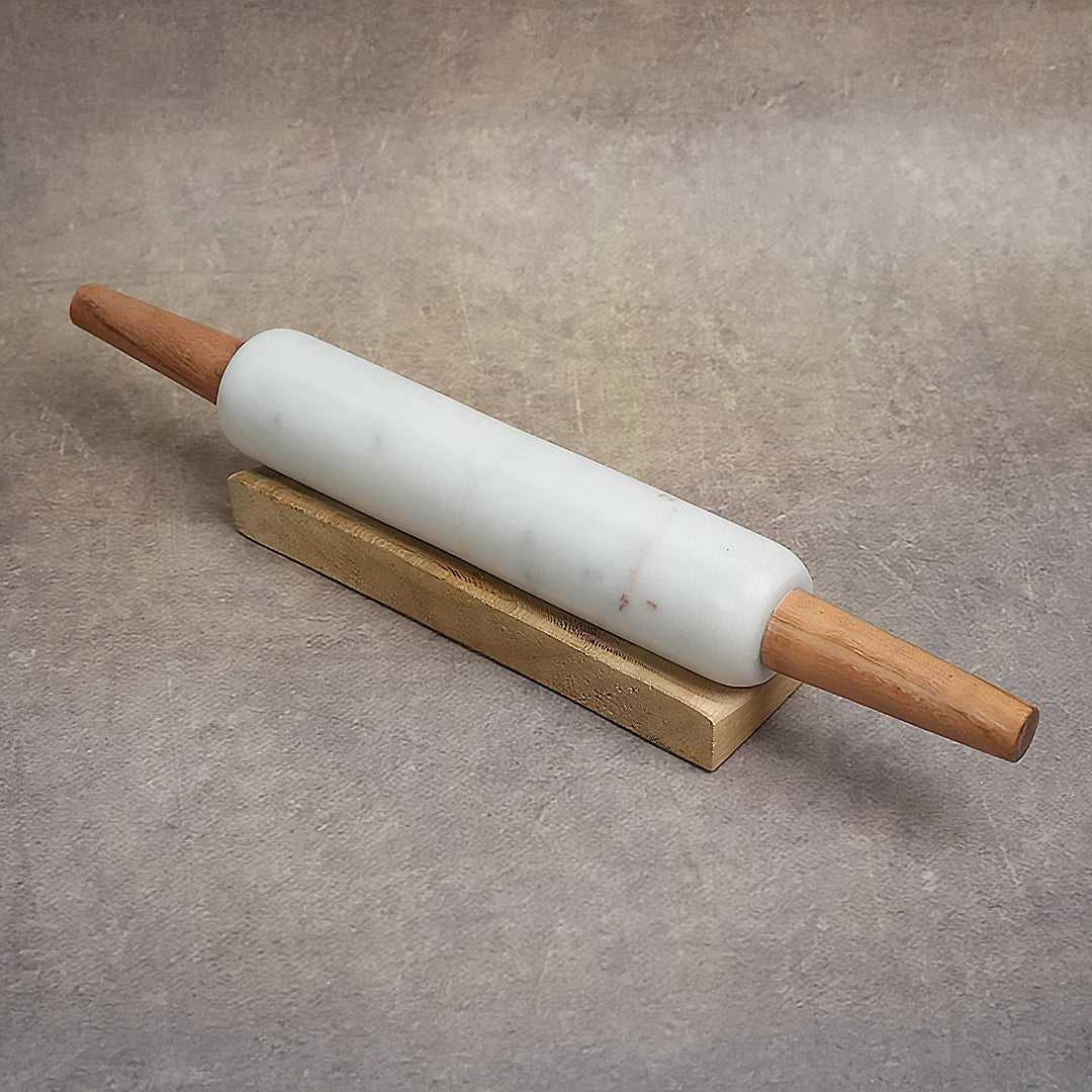 White Marble Chakla Belan with Stand