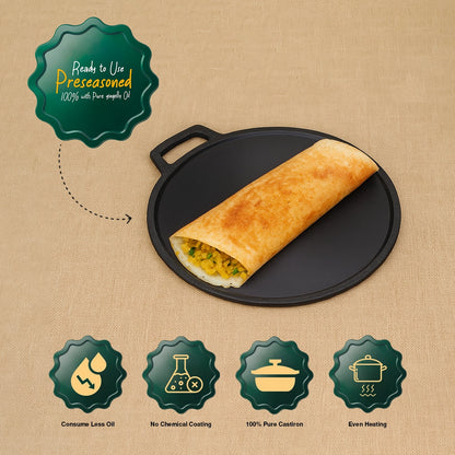Cast Iron Dosa & Roti Tawa Pre seasoned Single Handle