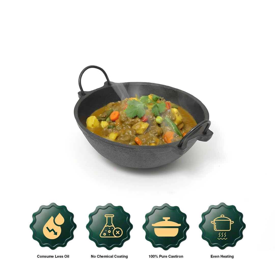 Cast Iron Kadai / Cheenachatty Non Seasoned [ 7 ,9 ,10 inch Diameters ]