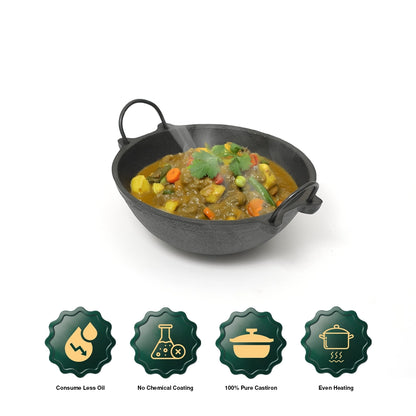 Cast Iron Kadai / Cheenachatty Non Seasoned [ 7 ,9 ,10 inch Diameters ]