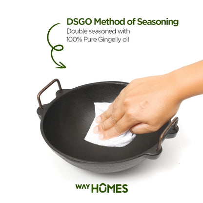 Cast Iron Pre Seasoned Kadai / Cheenachatty Pre Seasoned [ 9,10,11inch Diameters ]