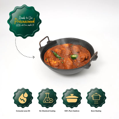 Cast Iron Pre Seasoned Kadai / Cheenachatty Pre Seasoned [ 9,10,11inch Diameters ]