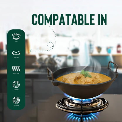 Cast Iron Pre Seasoned Kadai / Cheenachatty Pre Seasoned [ 9,10,11inch Diameters ]