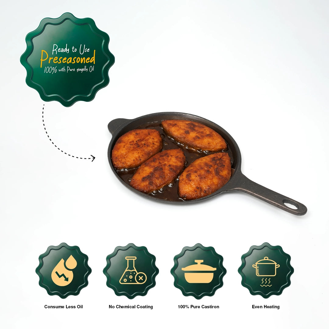 Castiron Shallow Fry Pan With Handle Pre Seasoned