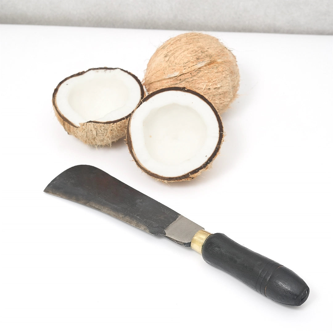 Coconut Breaking Vettukathi – Handmade LeafSpring Blade, Black Rosewood Handle for Easy Coconut Cracking