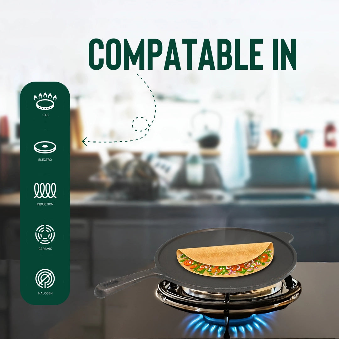 Pure Castiron Combo 2 Set - 11inch Dosa Tawa long handle + 8inch Kadai + FREE Urukku Knife