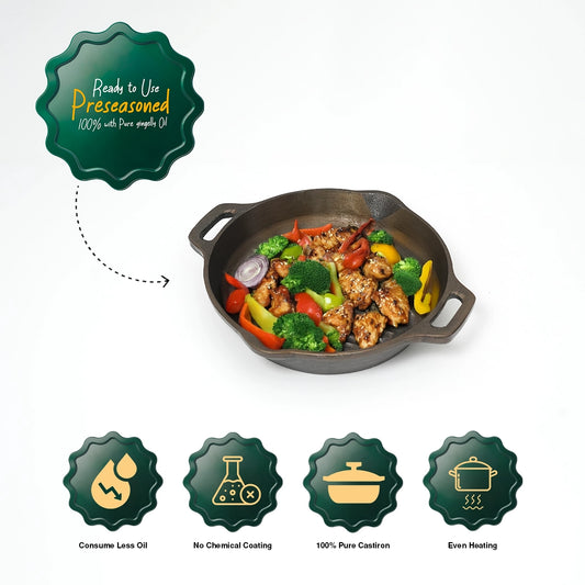 Castiron Skillet Double Handle 100% Pre Seasoned