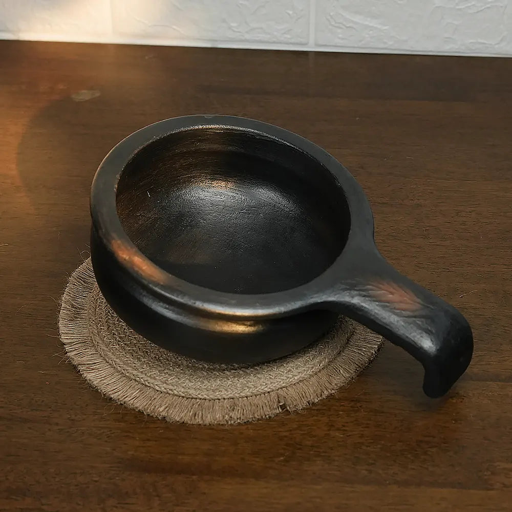 Fancy Handle Black Clay Chatti
