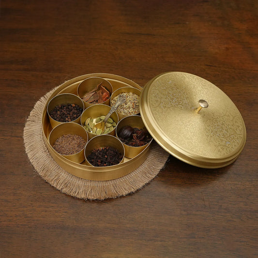 Full Brass Masala Box with Brass Lid