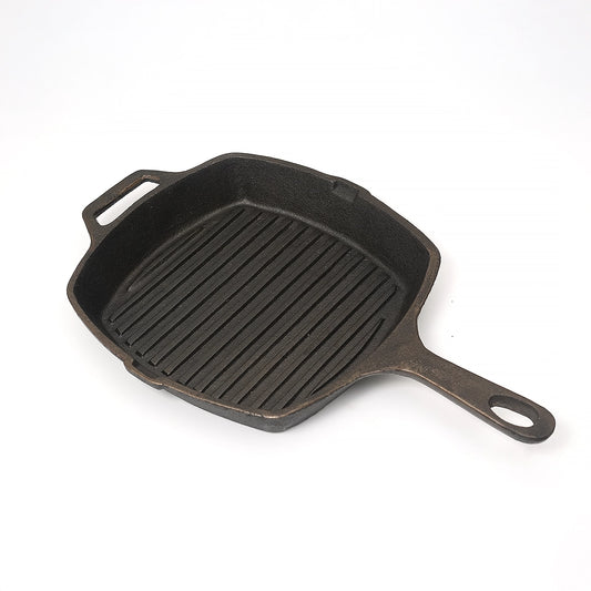 Pure Castiron Seasoned Long Handle Grill Pan with Silicon Handle