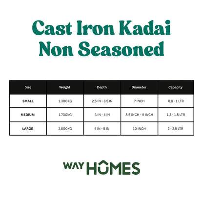 Cast Iron Kadai / Cheenachatty Non Seasoned [ 7 ,9 ,10 inch Diameters ]