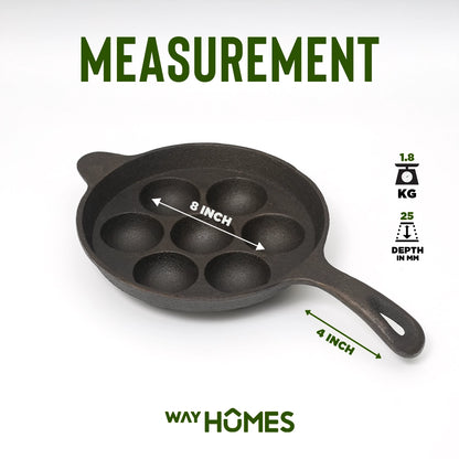 Pure Castiron Paniyarakallu / Unniyappam Chatti With Long Handle Round 7 Cavity Pre Seasoned