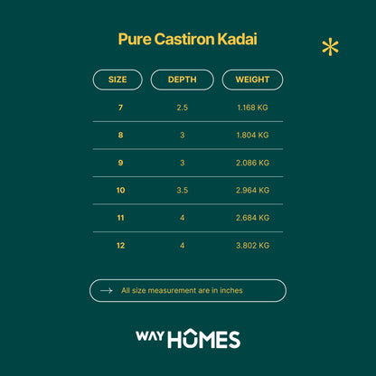 Pure Castiron Smooth Finish Kadai / Cheenachatti Pre Seasoned