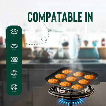 Pure Castiron Paniyarakallu / Unniyappam Chatti With Double Handle Square 9 Cavity Pre Seasoned