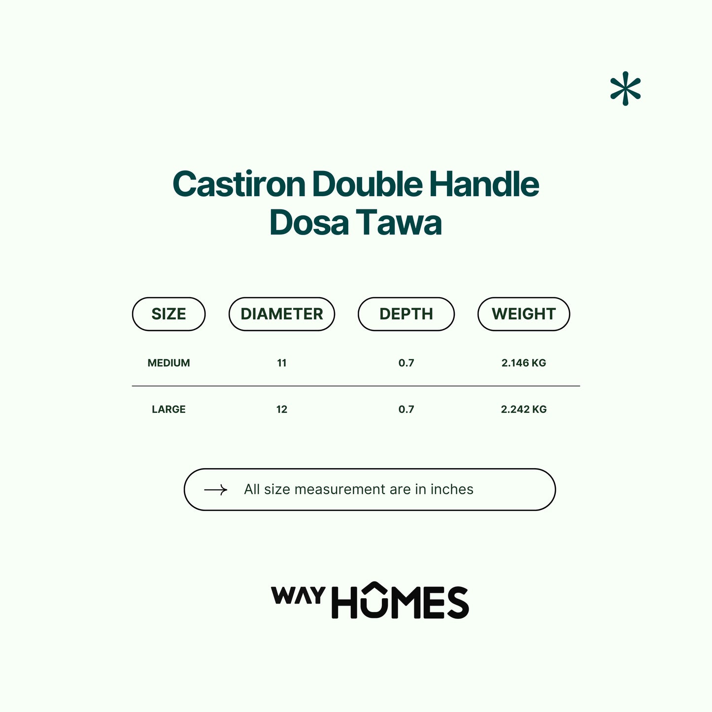 Pure Seasoned Castiron Double Handle Dosa Tawa