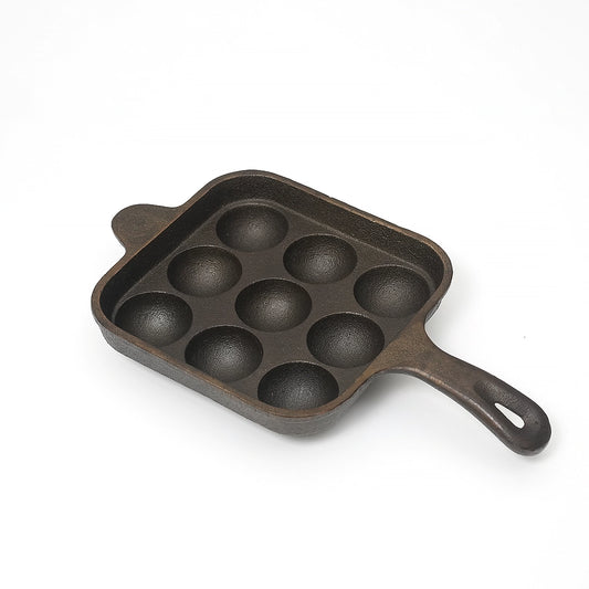 Pure Castiron Paniyarakallu / Unniyappam Chatti With Long Handle Square 9 Cavity Pre Seasoned